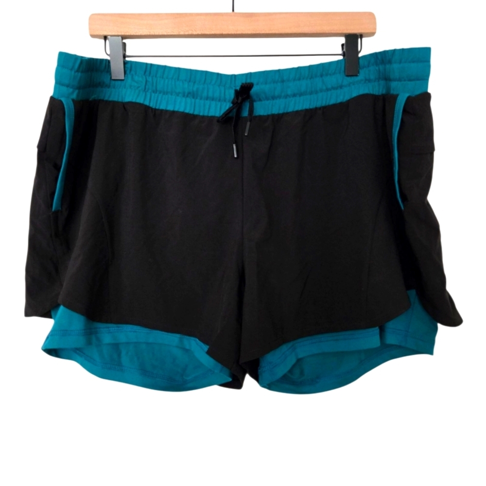 Danskin Now Black and Teal Athletic Shorts Lightweight Drawstring Size XXL
